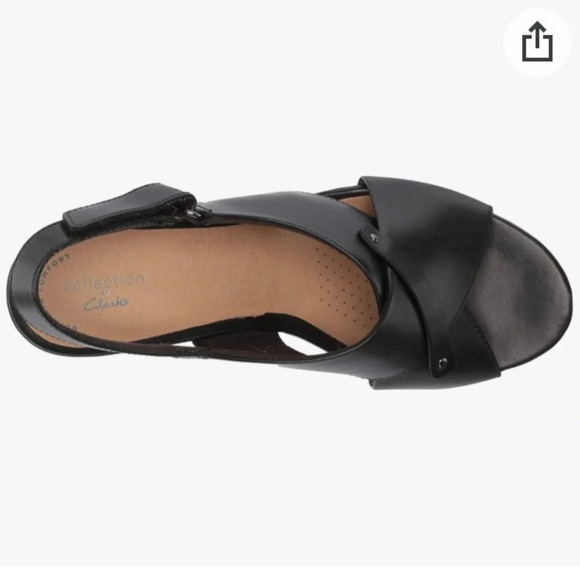 NIB Clarks Margee Eve Black Leather Slingback Cork Wedge 7 1/2W - Picture 12 of 15